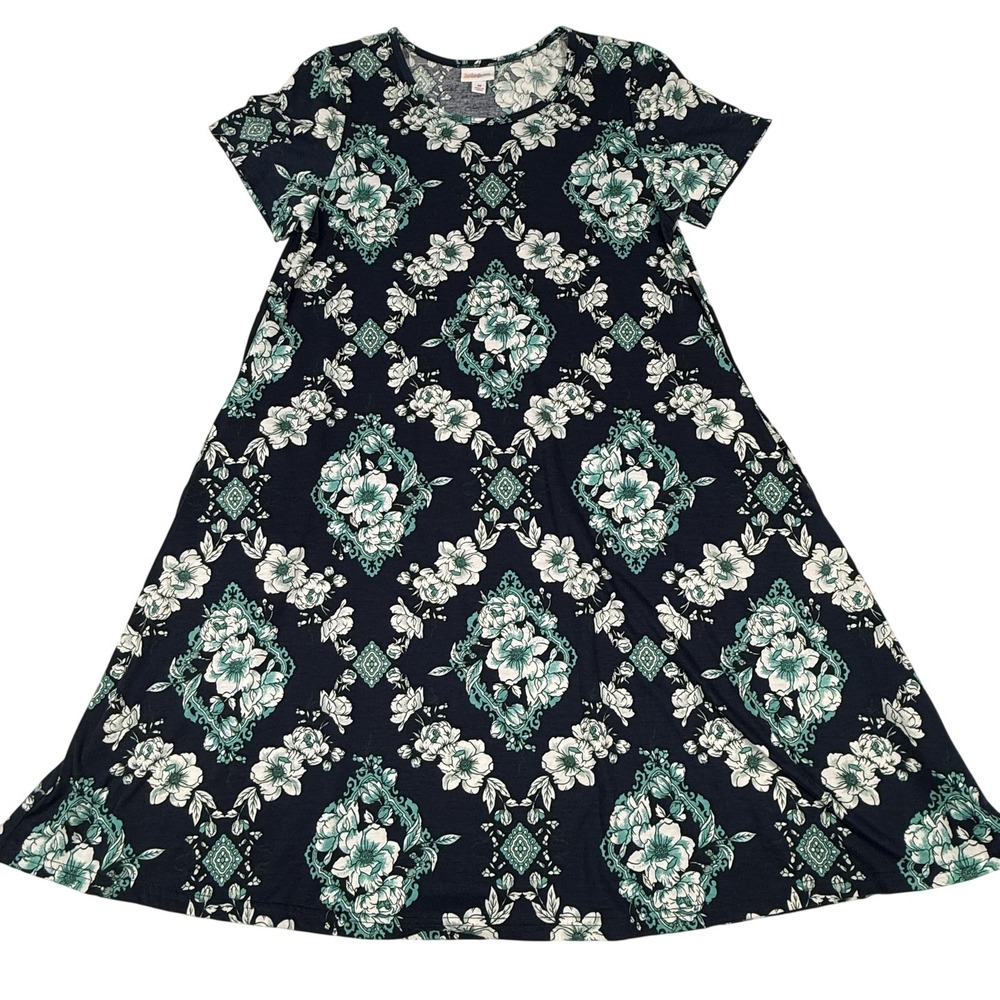 Swing A Line Short Sleeve Floral Dress Size Medium 10/12 Lightweight Pockets
